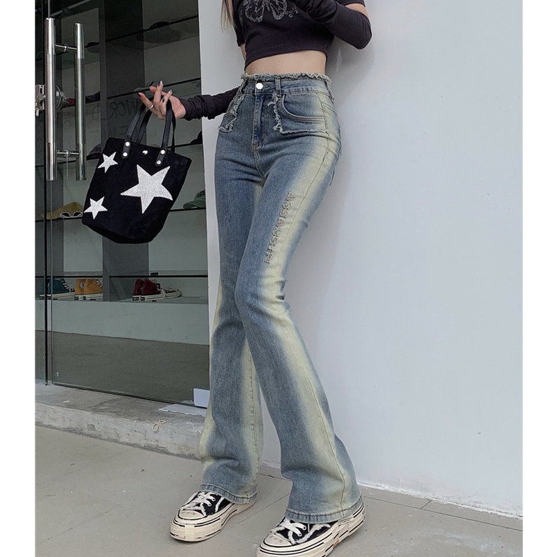 Quần Jeans Skinny Lưng Cao Ống Loe Phối Màu Hợp Thời Trang