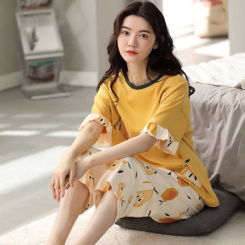 Bộ Đồ Mặc Ở Nhà Tay Lửng Dáng Rộng Chất Liệu Cotton Phong Cách Hàn Quốc Thời Trang Mùa Hè Cho Nữ