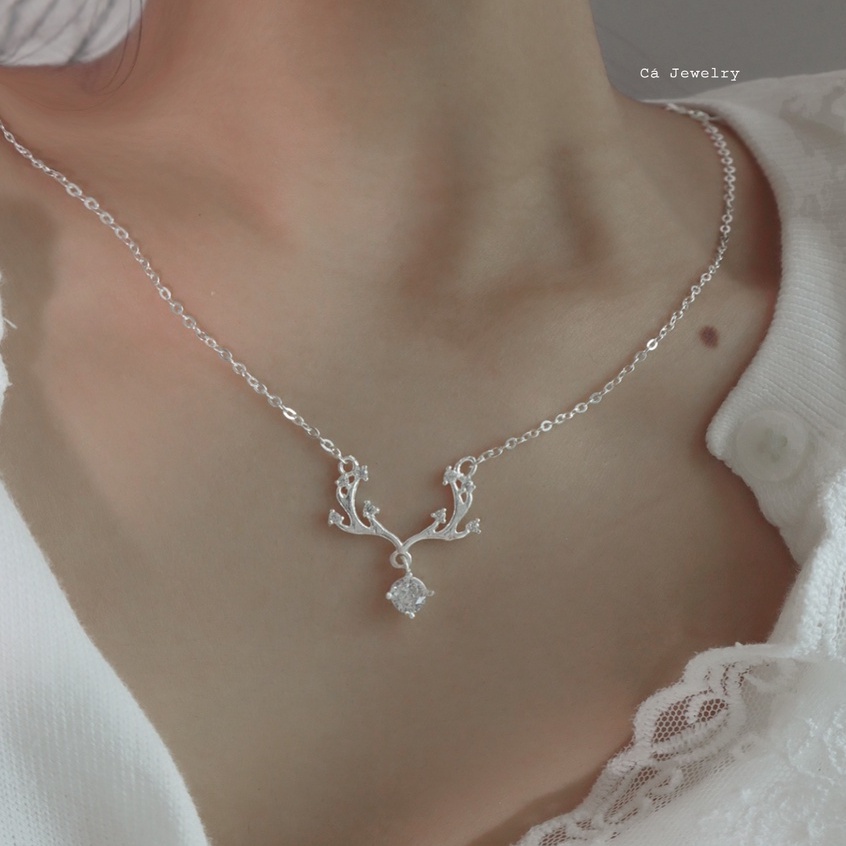 Dây chuyền nữ vòng cổ nữ bạc s925 sừng nai đính đá trắng ver2 Cá jewelry DC159
