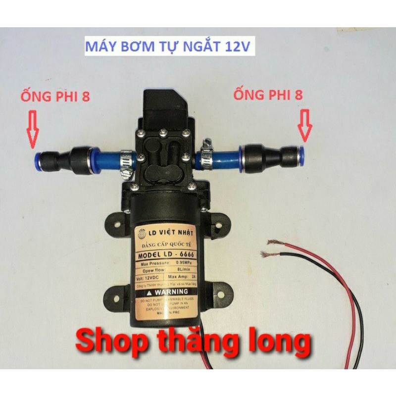 máy bơm nước mini 12v áp lực cao - (bơm tăng áp Việt nhật 12v + chuyển ống 8mm)