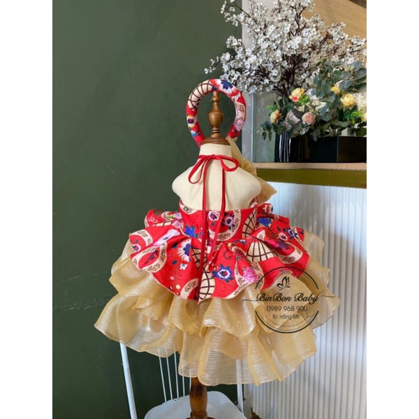 Váy công chúa cho bé BinBon Baby,váy yếm gấm kèm mấn cho bé