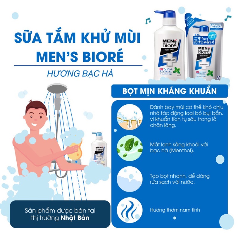 Sữa Tắm Khử Mùi Men's Biore Bạc Hà Mát Lạnh 440ml