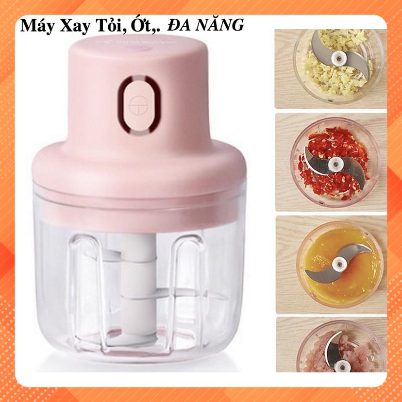 Máy Xay Mini Sạc Điện, Có Cổng Sạc Usb, Xay Hành, Tỏi, Rau Củ Quả