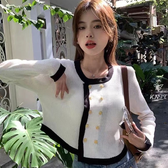 【ZHELIHANGFEI】Áo Khoác Cardigan Dệt Kim Tay Dài Lưng Cao Thời Trang Cho Nữ