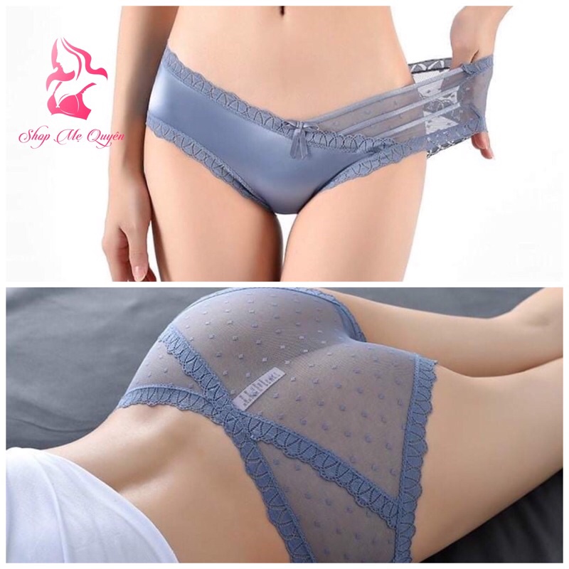 Quần lót ren vạt chéo sexy- thiết kế chấm bi lưới xuyên thấu ôm trọn vòng 3 gợi cảm