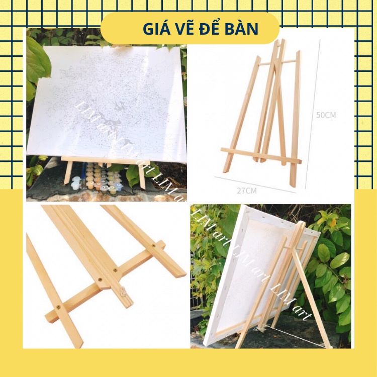 Giá vẽ tranh mini gỗ thông để bàn cao 50 cm. Kệ vẽ tranh, tô tranh số hóa LIM Art