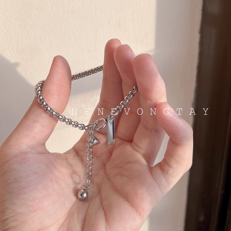 [THÉP KHÔNG GỈ]Vòng tay đôi khắc tên sợi nhỏ chưa kèm nam châm (xích số 4)