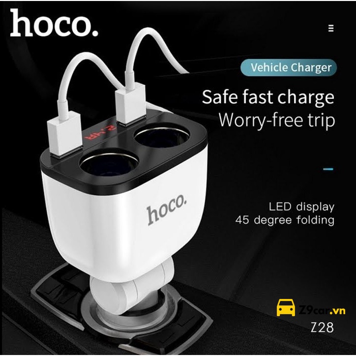 Tẩu Sạc 2 Cổng USB - Màn LCD Báo Áp - Hoco Z28 Tích Hợp Bộ Chia Tẩu Ô Tô Công Suất 80w Hiển Thị Dòng Điện