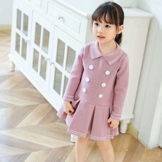 Váy len hồng cúc trắng