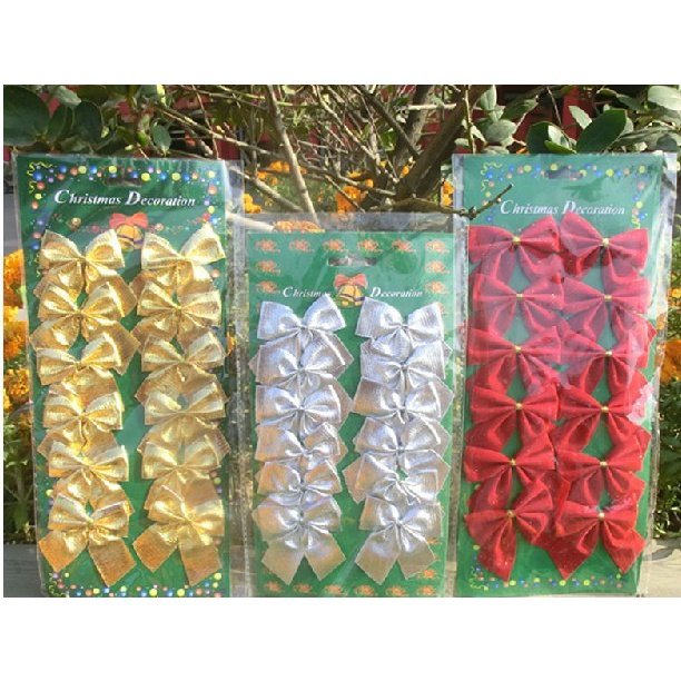 Set 12 nơ đỏ/bạc/vàng trang trí phụ kiện decor giỏ quà, quà tặng