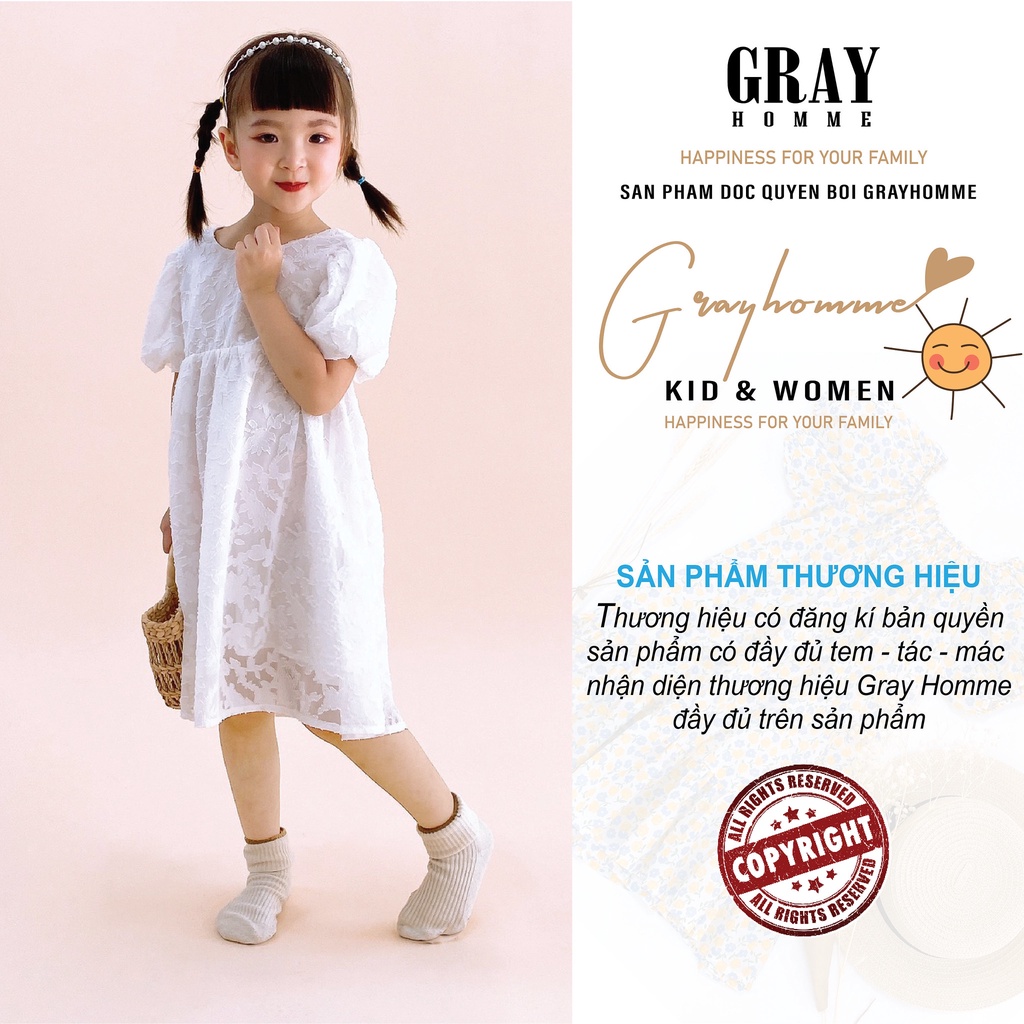 Váy Công Chúa Bé Gái GRAYHOMME Hai Nơ Sau Lưng, chất ICECOOL siêu thoáng mát thấm hút tốt (VK004)