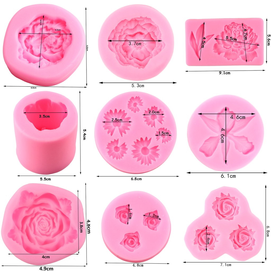 Khuôn Silicone Làm Bánh Kẹo Hình Hoa Cúc / Hoa Mẫu Đơn / Hoa Mẫu Đơn Xinh Xắn