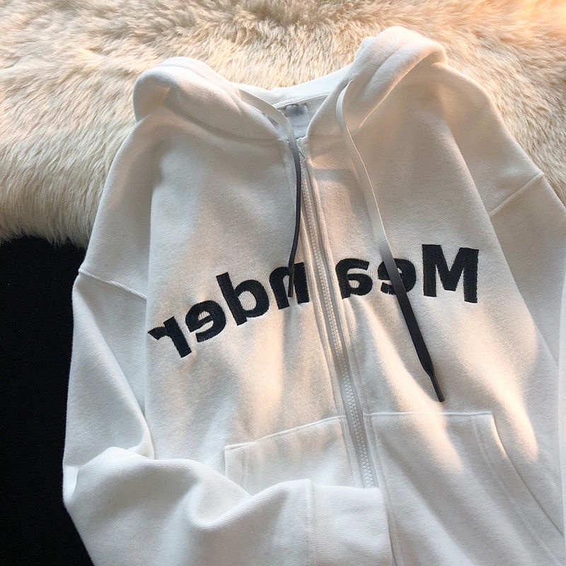 Áo Khoác Hoodie Dáng Rộng Thêu Họa Tiết Kiểu Retro Đường Phố Mỹ Thời Trang Mùa Thu Cho Nữ