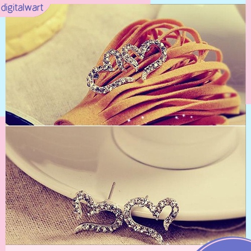 Cặp khuyên tai hình trái tim đính đá lấp lánh sang trọng cá tính dành cho nữ