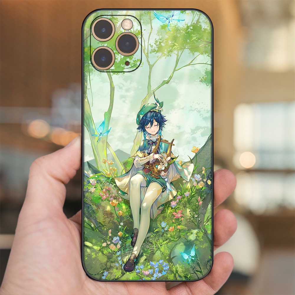 Ốp lưng iPhone 11 Pro dẻo đen cạnh vuông in hình Venti Genshin Impact
