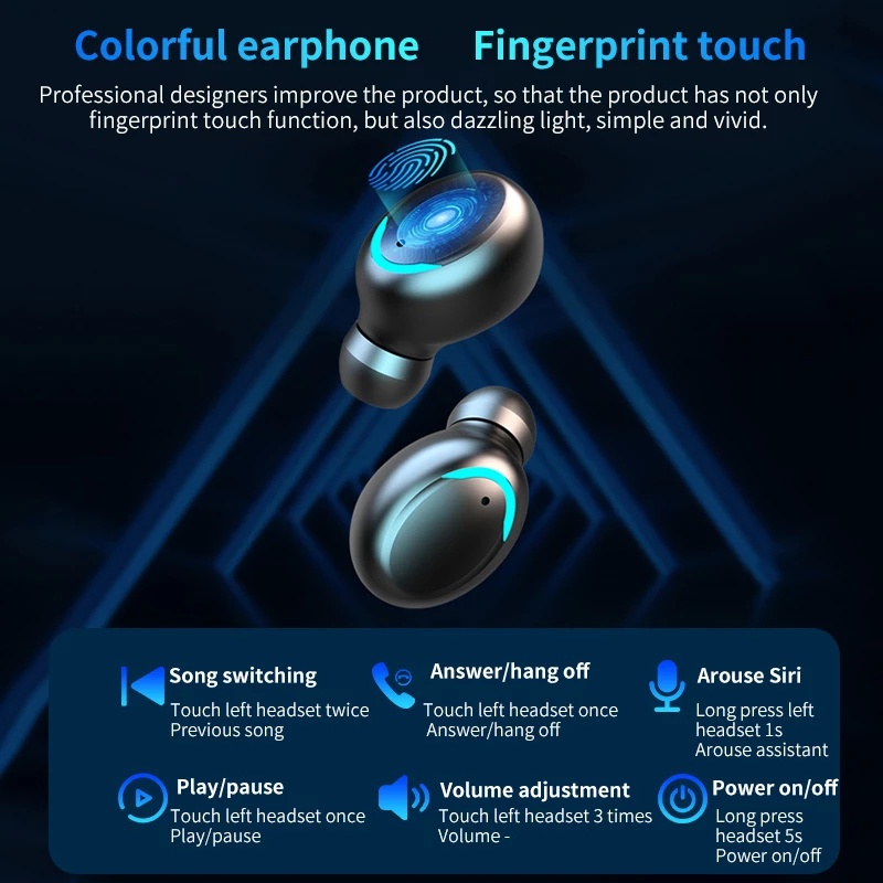 Tai nghe Bluetooth không dây LAMZIEN chống thấm nước IPX7 có đèn LED cao cấp cho Vivo Huawei Xiaomi Oppo