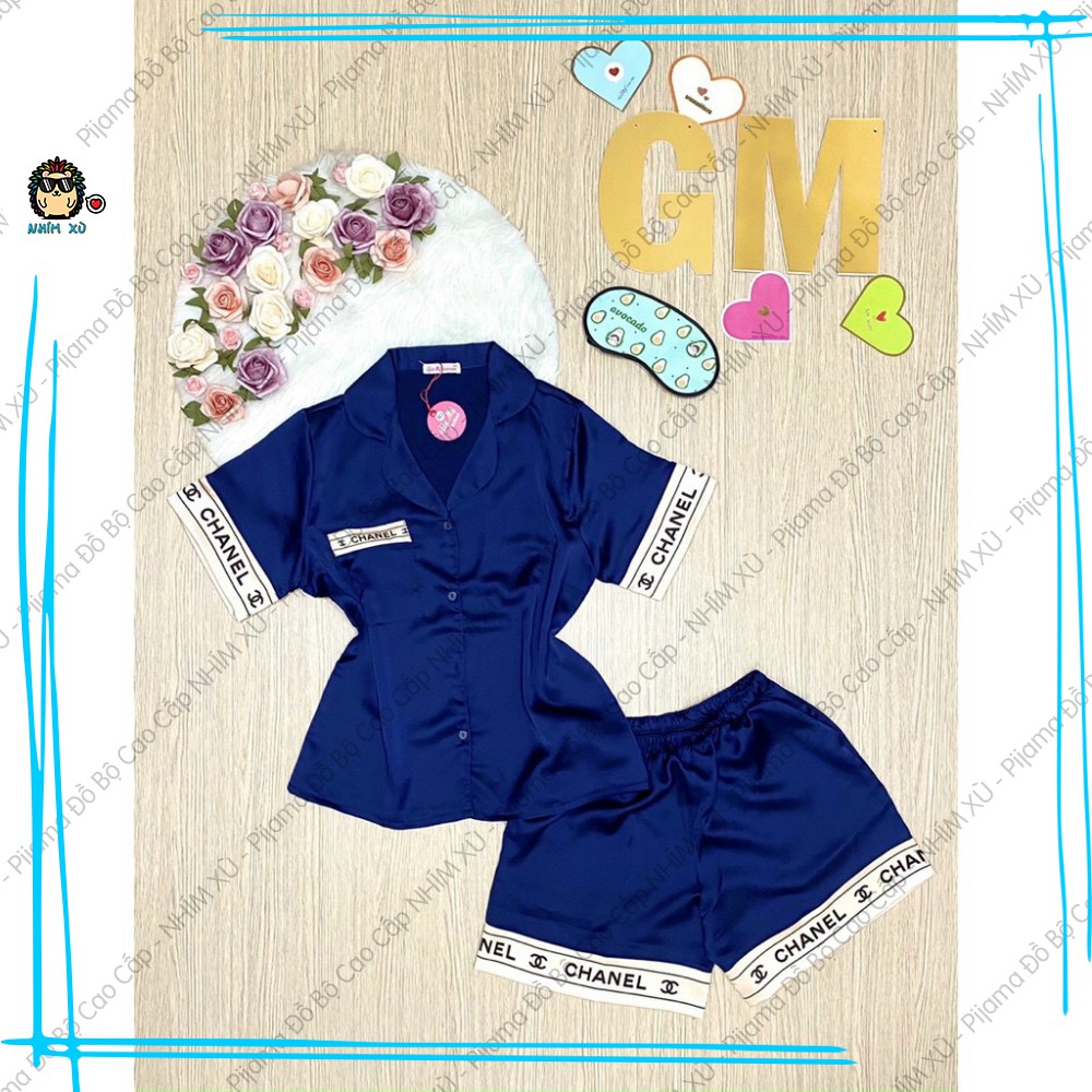 Đồ Bộ Ngủ Pijama Mặc Nhà Vải Satin Cao Cấp CC viền Quần Đùi Áo Tay Ngắn | BigBuy360 - bigbuy360.vn