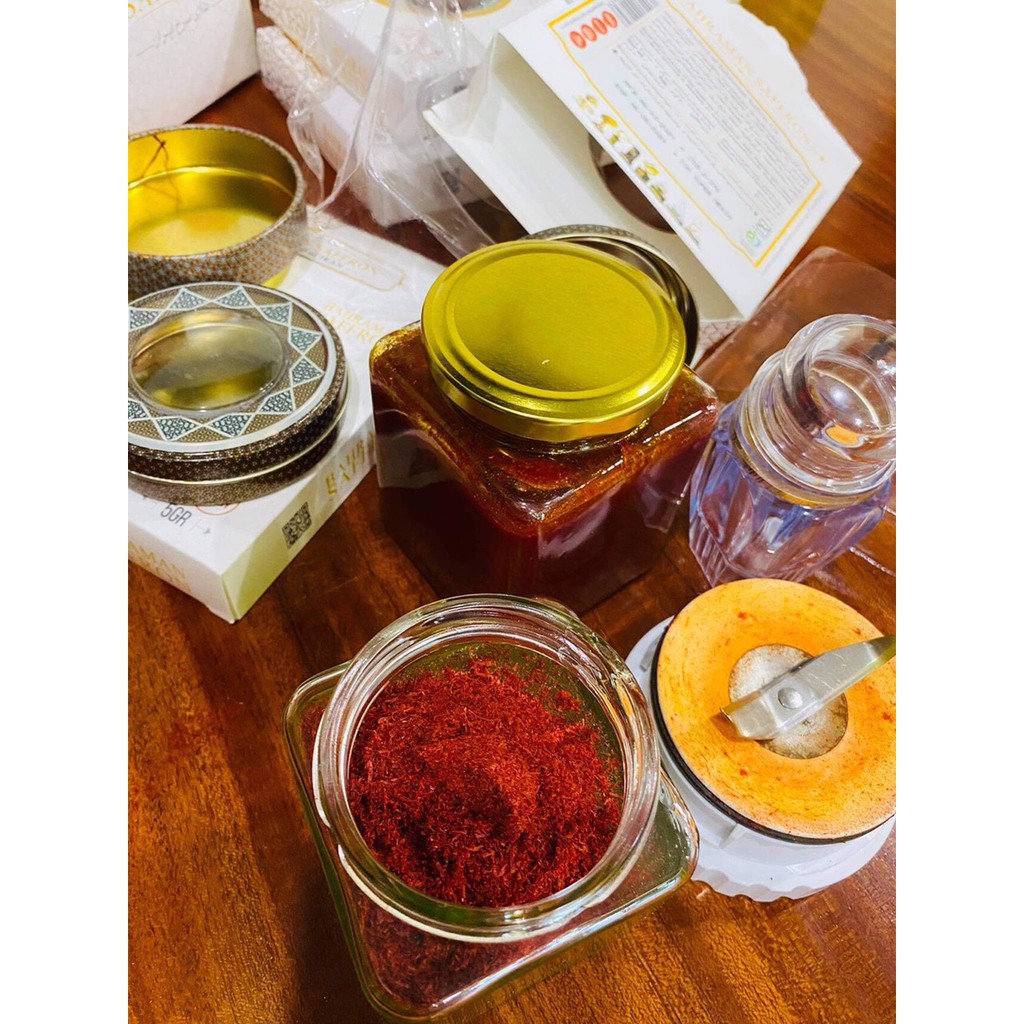 Saffron ngâm mật ong nguyên chất - mẫu dùng thử - hũ 50ml -saffron tây á - nhập khẩu chính hãng độc quyền từ Iran
