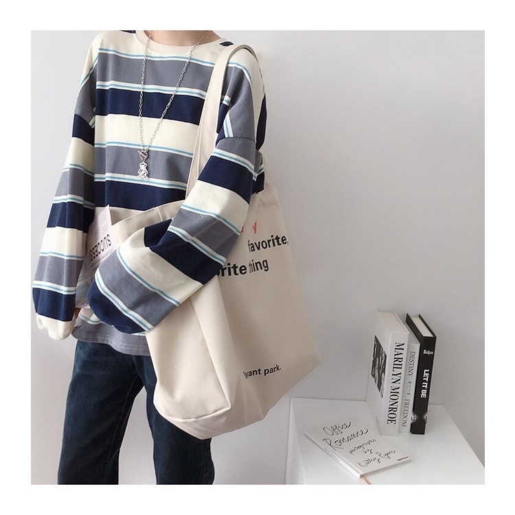 Túi Xách Canvas Cỡ Lớn In Chữ Đơn Giản Thời Trang Cho Nữ