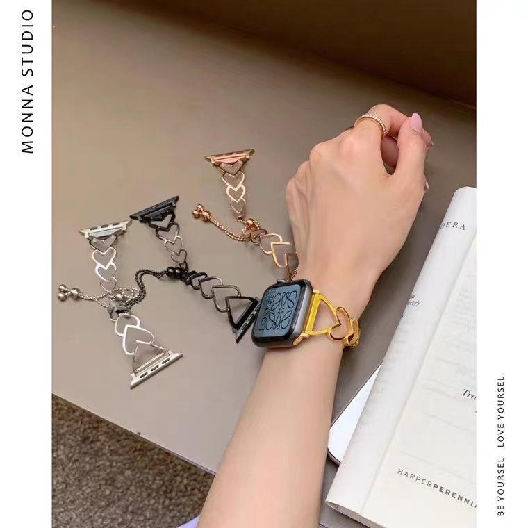 Dây Đeo Thay Thế Bằng Thép Không Gỉ Hình Trái Tim Cho Đồng Hồ Apple watch 7 SE 6 5 4 45mm 44mm 40mm 42 41 38
