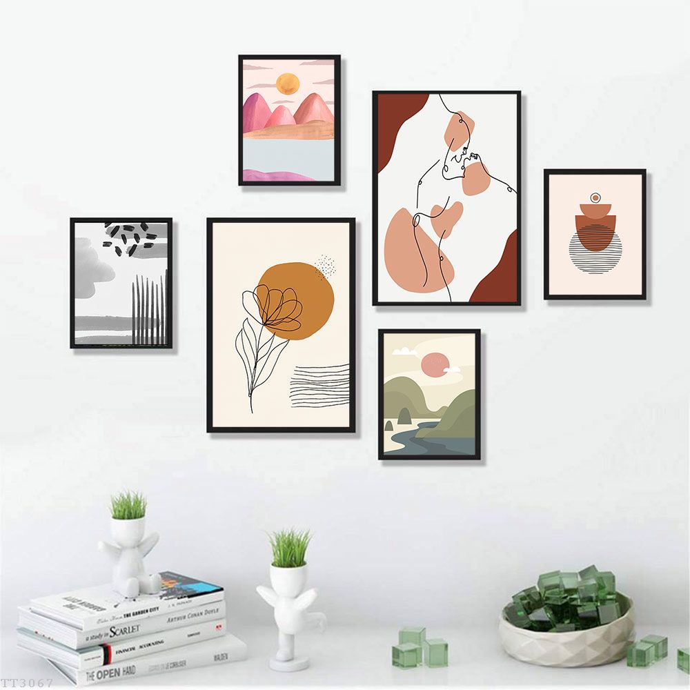 [KHỔ LỚN] Tranh bộ 6 bức boho minimalist tối giản hiện đại, tranh dán tường decor treo tường trang trí- MELYHOME
