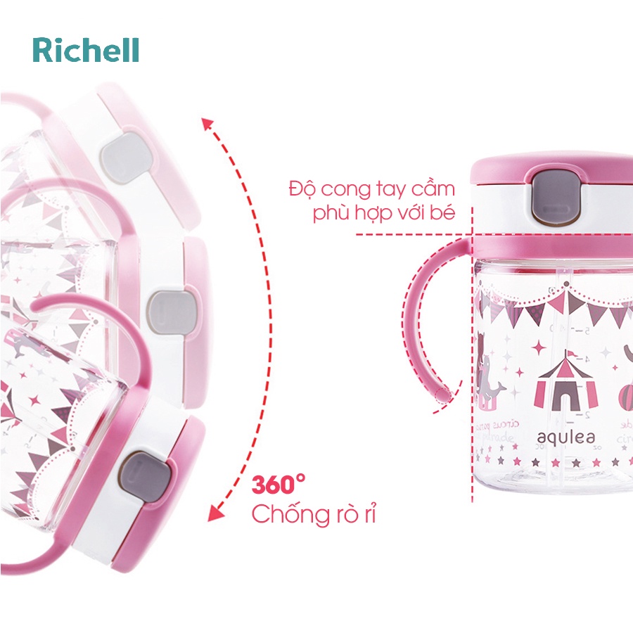 Cốc ống hút Richell Aqulea 200ml