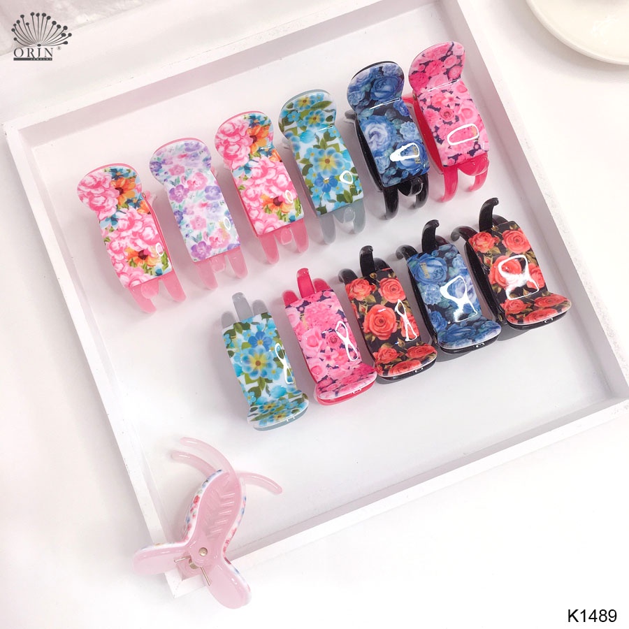 Kẹp càng cua, kẹp tóc 3 răng họa tiết hoa vintage thời trang Orin K1489