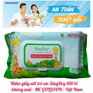 Khăn giấy ướt trẻ em StayDry 100 tờ không mùi - MC GOLDSON - Việt Nam