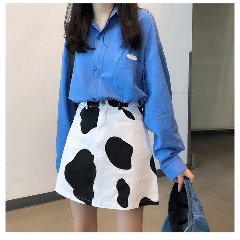 CHÂN VÁY CHỮ A HỌA TIẾT BÒ SỮA⚡HOT 2021⚡DÁNG NGẮN CHẤT LIỆU KAKI DÃN | BigBuy360 - bigbuy360.vn