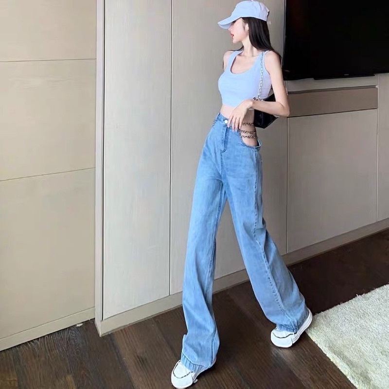 Quần jean ống suông khoét eo siêu sexy