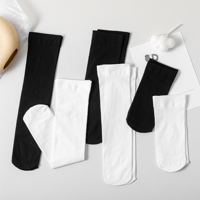 Đôi vớ FHYL cổ cao vải nhung mỏng màu đen/ trắng thời trang mùa hè dành cho nữ
