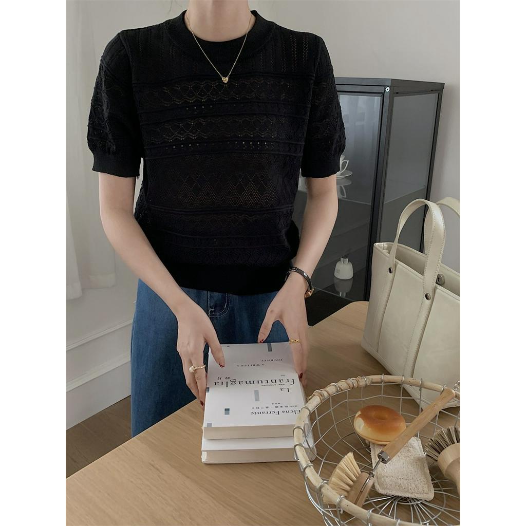 61206 Áo Ngắn Tay Đan Rỗng