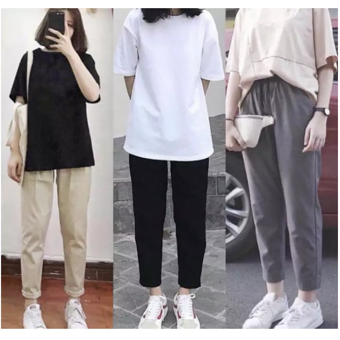 Quần Baggy Kaki unisex,Basic nam nữ cạp chun ống rộng phong cách Hàn Quốc ulzzang
