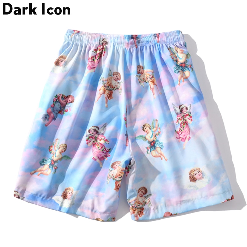 Quần Short Dark Icon Lưng Thun In Hình Thiên Thần Thời Trang Đi Biển Phong Cách Hip Hop Mùa Hè Cho Bạn Nam