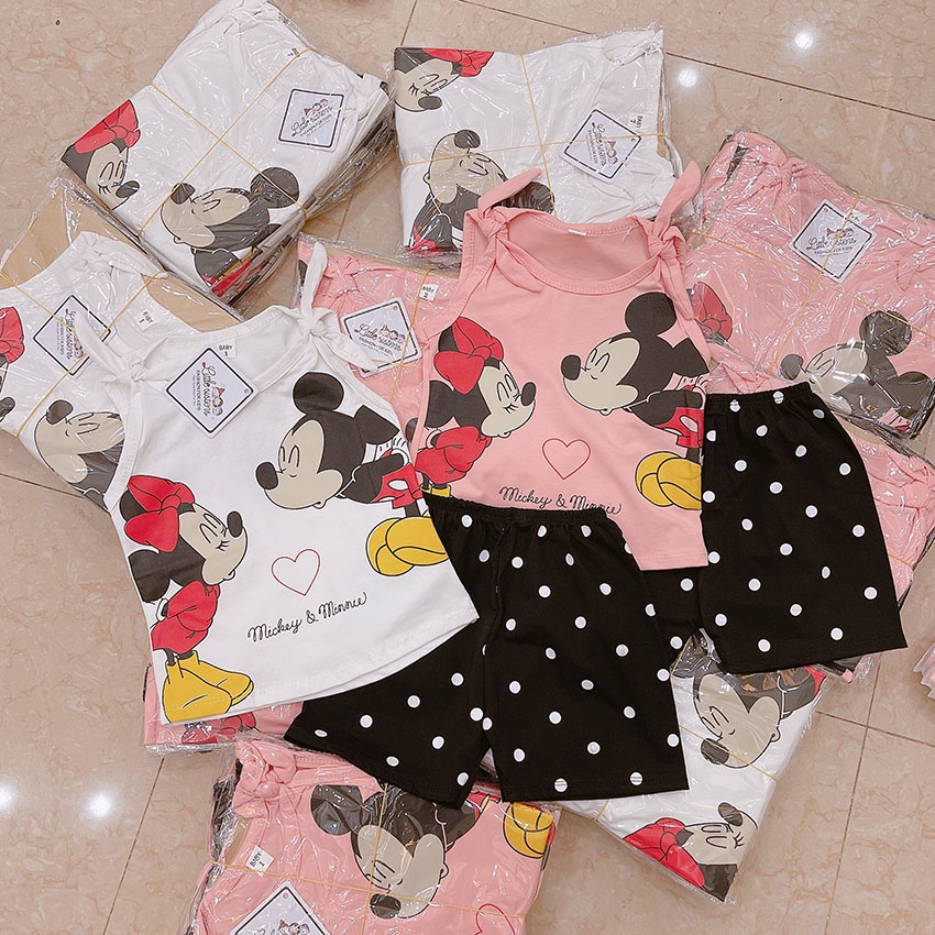 Bộ Quần Áo Ba Lỗ Micky Tym Buộc Nơ Vai Vải Cotton Cho Bé Từ 7-21kg Mã BL21