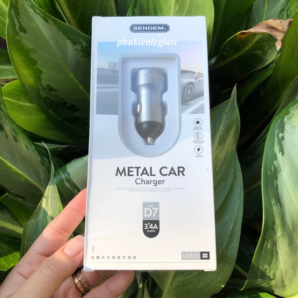 Cốc sạc Oto 2 cổng usb Sendem D7 dòng max 3.4A bảo hành 1 năm