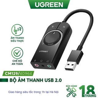 Bộ chuyển đổi âm thanh từ USB sang 3 cổng 3.5mm UGREEN 40964 CM129, Chip SSS1629 DAC 48KHz/16bit - Hàng Chính Hãng