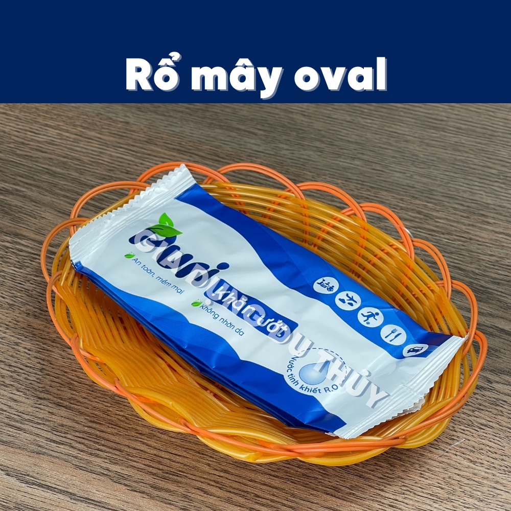 Rổ nhựa giả mây hình tròn hình oval đựng bánh mì, đựng khăn giấy ướt chất liệu nhựa giả mây không bị ẩm mốc dễ vệ sinh