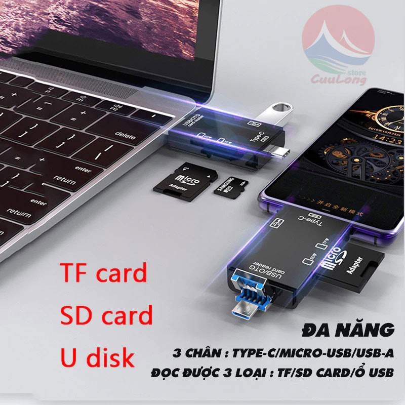 [Hàng có sẵn tại TPHCM ]OTG Đa chức năng 3 trong 1 3 Pin USB Loại C Đầu đọc thẻ nhớ Micro Máy ảnh Ổ USB Thẻ nhớ Micro SD