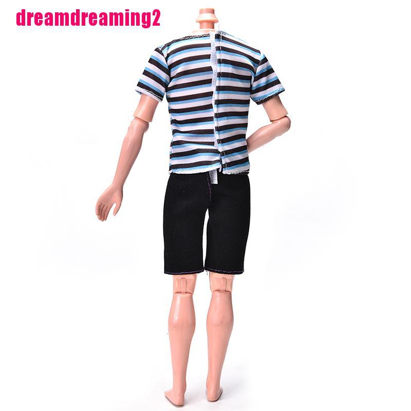 Set áo sơ mi kẻ sọc và quần short đen thời trang cho búp bê ken kèm phụ kiện