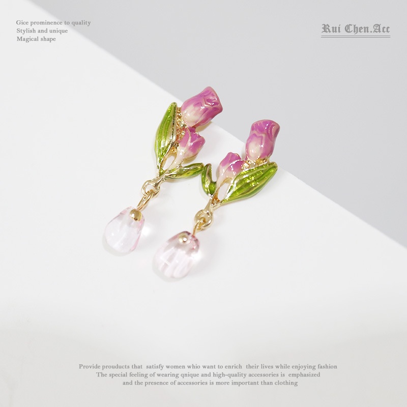 [Hàng Mới Về] Bông Tai Dạng Kẹp Hình Hoa Tulip Tráng Men Phong Cách Mori Thời Trang Mùa Hè Cho Nữ