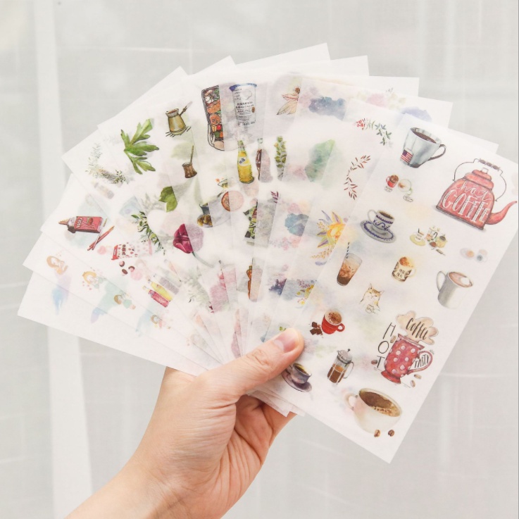 Set 6 tấm sticker giấy washi 16 x 8 nhiều mẫu tự chọn