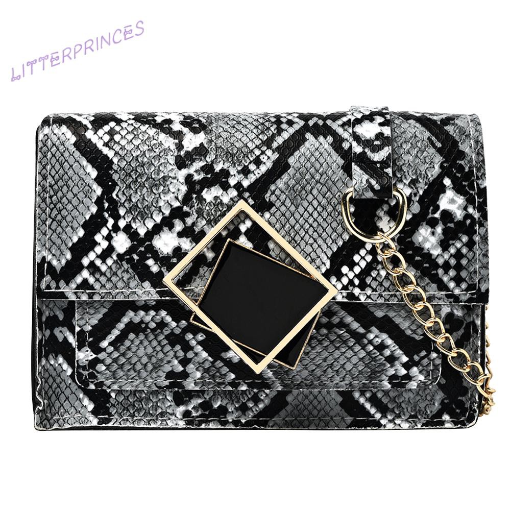 Litterprinces Women Shoulder Crossbody Bag Snake Pattern Chain Buckle Tote Small Handbags