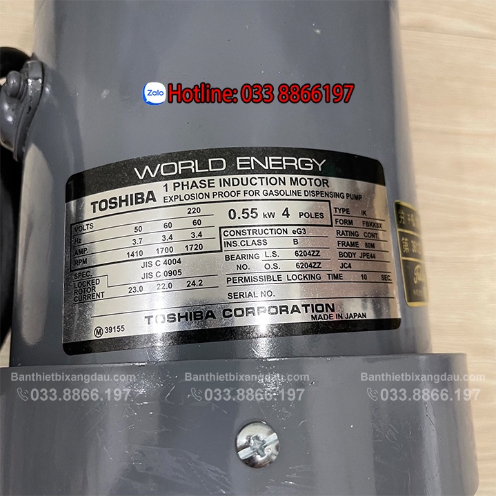 Motor Toshiba 1pha 550W chuyên dùng cho trụ bơm xăng dầu