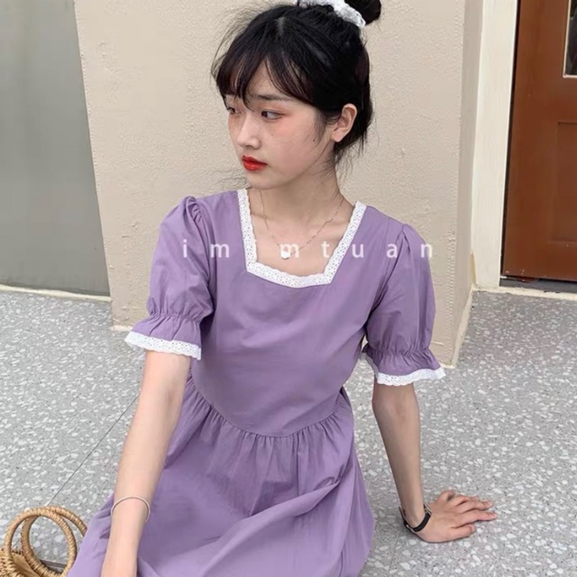 Váy thô baby doll viền cổ ren tay bồng trơn màu Ulzzang style 🌸 VKE8097 Hàng Quảng Châu