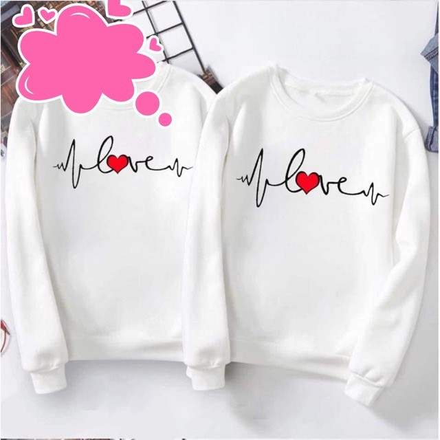 Combo 2 Chiếc Áo Cặp Đôi Thu Đông Nam Nữ Tình Yêu Siêu Xinh Cute Dài Bo Tay Cổ Tròn Cotton Da Cá In Nhịp Tim Love