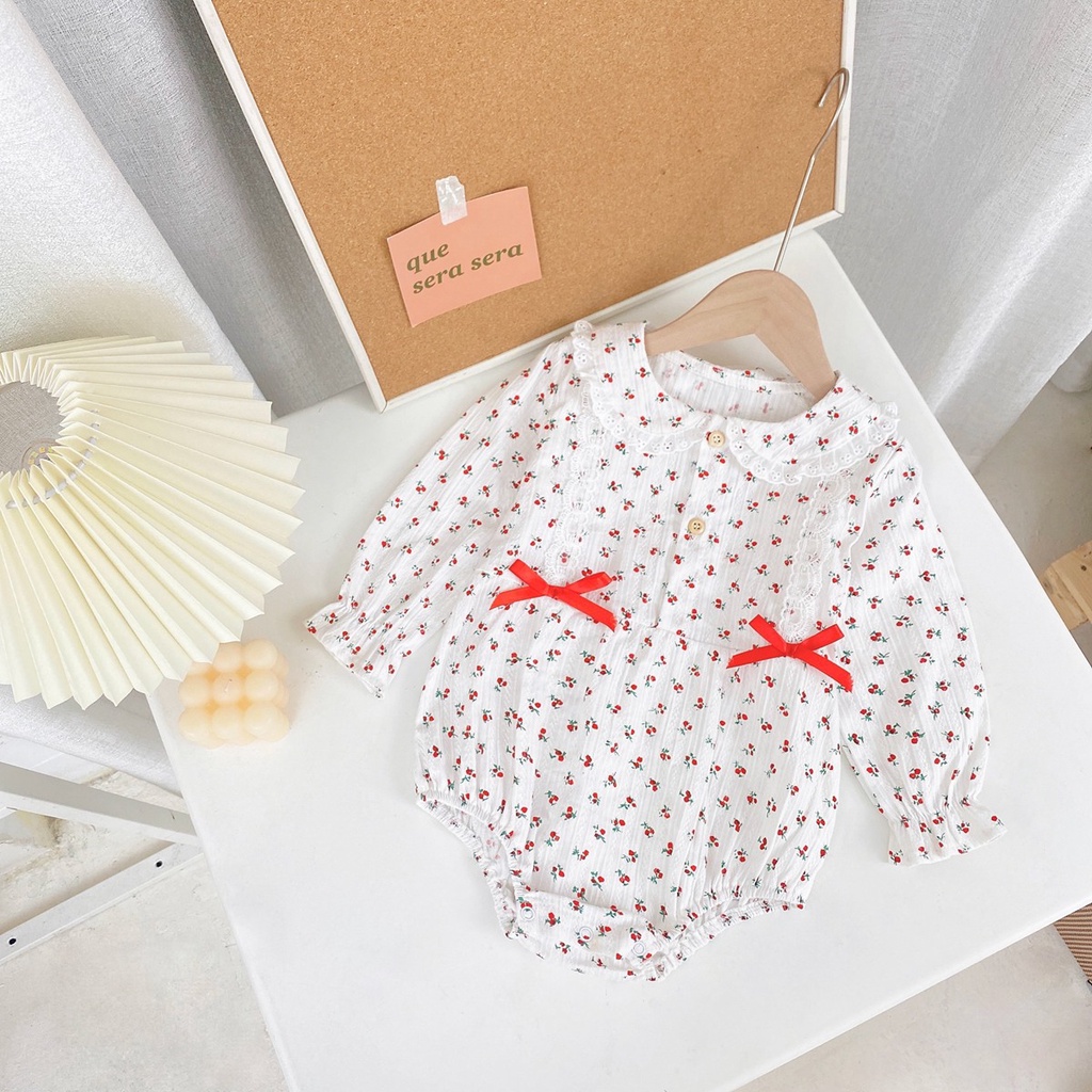 Bộ áo liền quần Sanlutoz vải cotton dành cho bé gái thiết kế tay dài kiểu công chúa