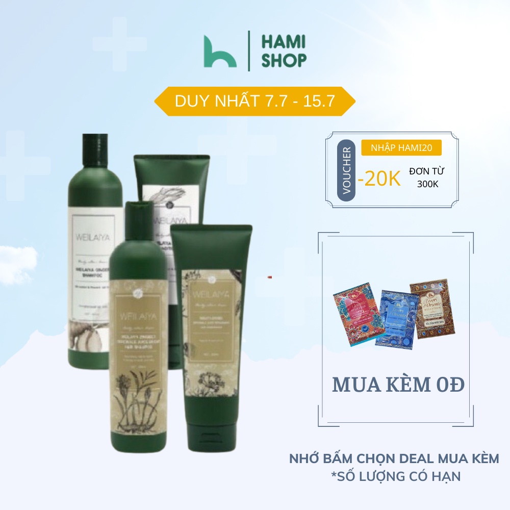 Dầu gội Weilaiya dầu gội cặp thảo dược tinh chất sả gừng hà thủ ô ngăn ngừa rụng tóc giảm gàu giảm hư tổn