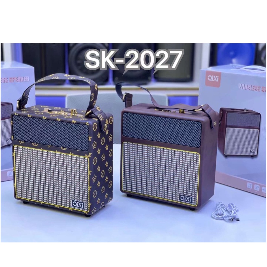 Loa Bluetooth Xách Tay Vỏ Gỗ, Bọc Da, Loa Qixi SK-2027 Âm Thanh Cực Hay, Kết Nối USB, AUX, TF card, Bluetooth 5.0