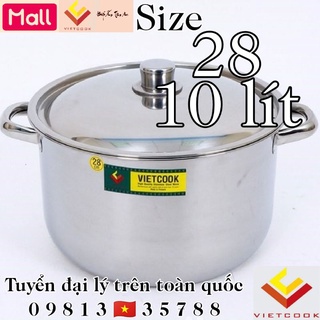 [VIETCOOK OFFICIAL] Nồi inox 10 lít Vietcook size 28 sử dụng trên bếp từ, nồi luộc gà nấu canh inox